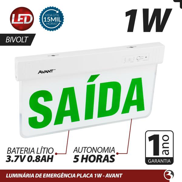 Imagem de Kit 4 Placa Sinalização Saída 6000k Led 1 Lado Bivolt 1w Verde - Avant