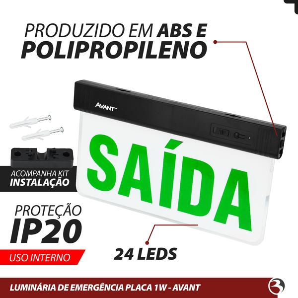 Imagem de Kit 4 Placa Sinalização Saída 6000k Led 2 Lados Bivolt 1w Verde - Avant