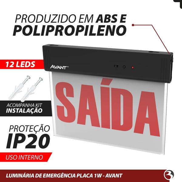 Imagem de KIT 4 Placa Sinalização Saída Vermelha 40lm 1w Bivolt 2lados 6000k - Avant