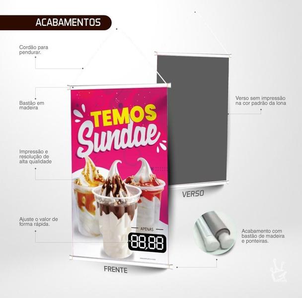 Imagem de Kit 4 Placas Faixa Banner Sorvetes, Casquinha Etc 40x60 Cm