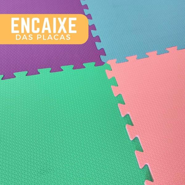 Imagem de Kit 4 Placas Tapete Infantil EVA Estilo Piso Tatame 50x50cm 10mm (1 m²) Emborrachado Crianças Bebes Exercícios c/ Encaixe + Bordas Acabamento