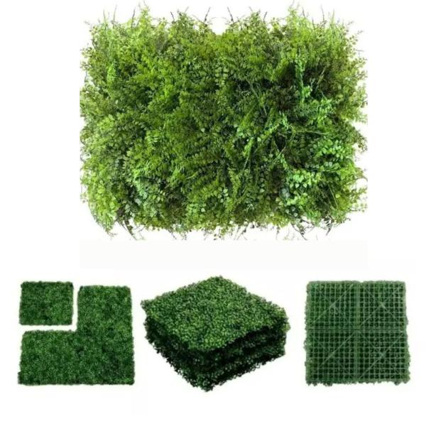 Imagem de Kit 4 Placas Tapete Planta Premium Artificial Grande/mural De Parede Grama Sintética- Decoração Folhagem Verde 40x60cm