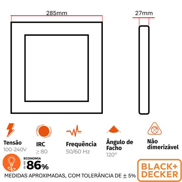 Imagem de Kit 4 Plafon Quadrado Sobrepor Preto 24w Branco Neutro 4000k