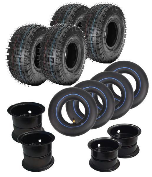 Imagem de Kit 4 Pneus +4 Câmaras+ 4 Rodas Mini Quadriciclo- 3.00 Aro 4