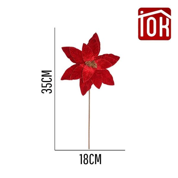 Imagem de Kit 4 Poinsetia Decorativa Natalina de Veludo Vermelho 30cm Tok da Casa