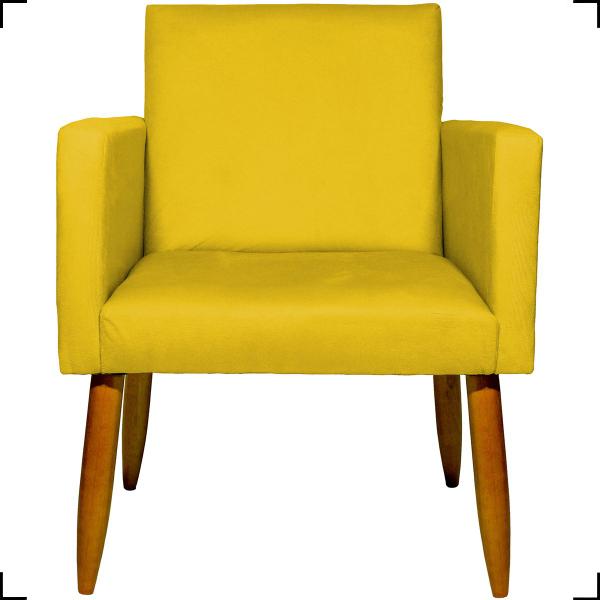 Imagem de Kit 4 Poltrona Decorativa Confortável Para Recepção + 2 Puff Suede Amarelo - Clique e Decore