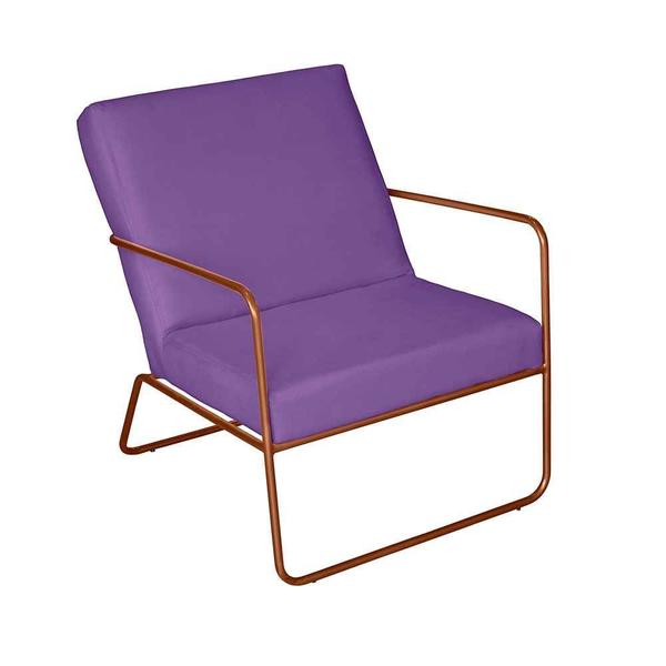 Imagem de KIT 4 Poltrona para Descanso Iza Base de Ferro Bronze Jardim Varanda Suede Roxo - Móveis Mafer