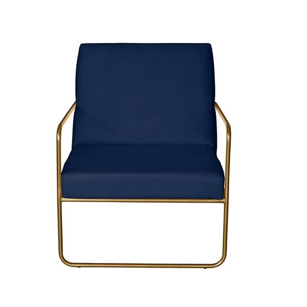 Imagem de KIT 4 Poltrona para Descanso Iza Base de Ferro Dourado Jardim Varanda Suede Azul Marinho - Móveis Mafer