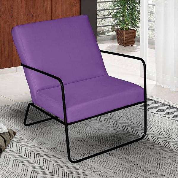 Imagem de KIT 4 Poltrona para Descanso Iza Base de Ferro Preto Jardim Varanda Suede Roxo - Móveis Mafer