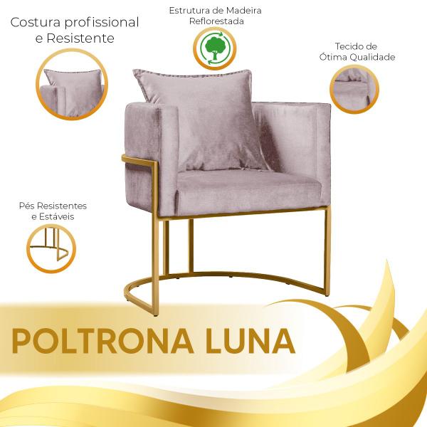 Imagem de Kit 4 Poltronas Base de Metal Dourado Decorativas Luna Veludo - Shop das Cabeceiras