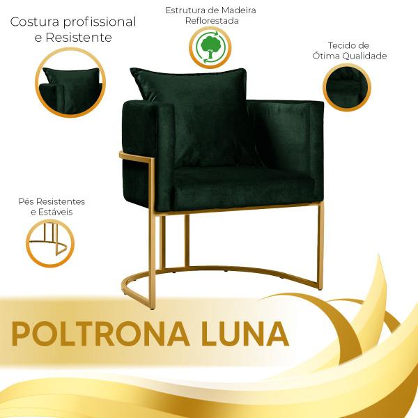 Imagem de Kit 4 Poltronas Base de Metal Dourado Decorativas Luna Veludo - Shop das Cabeceiras