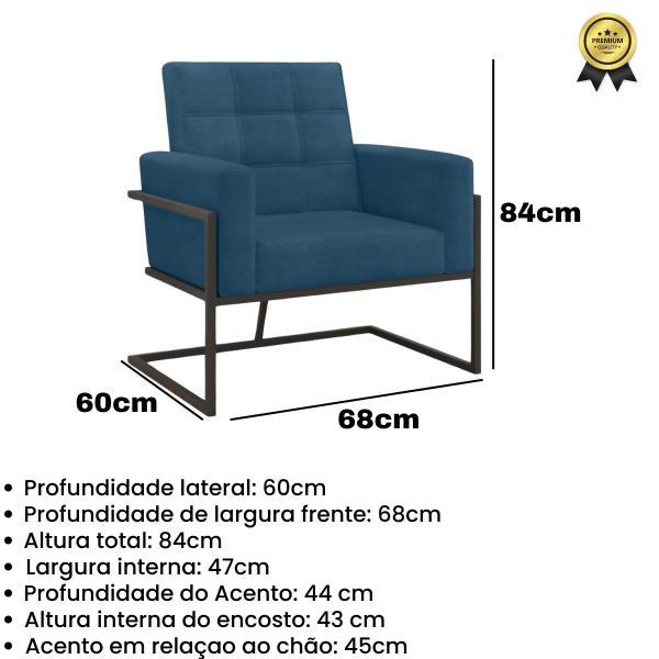 Imagem de kit 4 Poltronas Base de metal para Escritório Sala de Estar Decorativa Cadeira Estofada Resistente Recepção Manicure