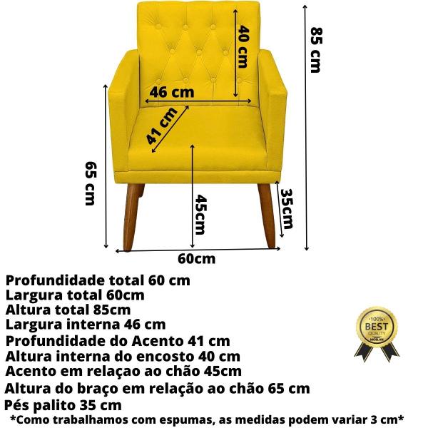 Imagem de Kit 4 Poltronas Capitone Decorativa para Recepção Sala de Estar Sala de Espera estofada pés palito madeira