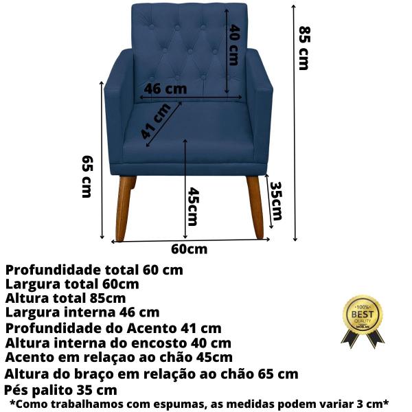 Imagem de Kit 4 Poltronas Capitone Decorativa para Recepção Sala de Estar Sala de Espera estofada pés palito madeira