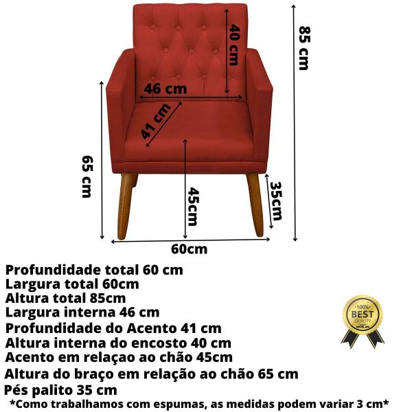 Imagem de Kit 4 Poltronas Capitone Decorativa para Sala de Estar Recepção Sala de Espera estofada pés palito madeira