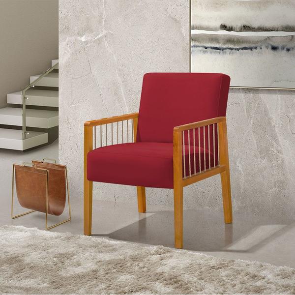 Imagem de Kit 4 Poltronas Decorativa Base em Madeira Maciça e Corda Náutica Copacabana Veludo Vermelho