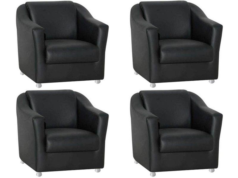 Imagem de Kit 4 Poltronas Decorativa Biane Couro Preto Pés Cromado Mz Decor