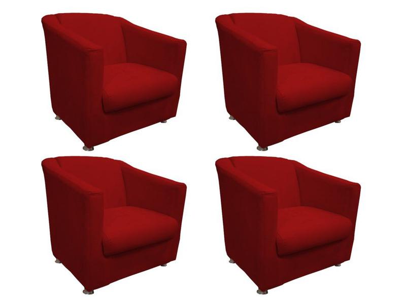 Imagem de Kit 4 Poltronas Decorativa Biane Suede Vermelho Pés Cromado Mz Decor