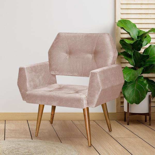 Imagem de Kit 4 Poltronas Decorativa Breda Prime Veludo Rose Base Fixa em Madeira Maciça