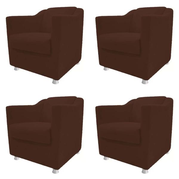 Imagem de Kit 4 Poltronas Decorativa de Escritório Recepção Bia Suede Marrom Kimi Design