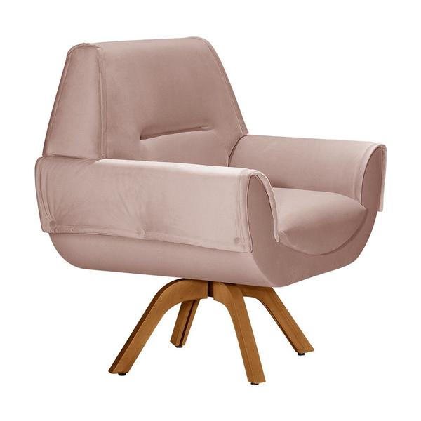 Imagem de Kit 4 Poltronas Decorativa Havana Prime Veludo Rose Base Giratória em Madeira Maciça