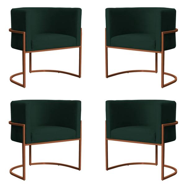 Imagem de Kit 4 Poltronas Decorativa Luana Base Bronze Veludo Verde - Montanaris Decor