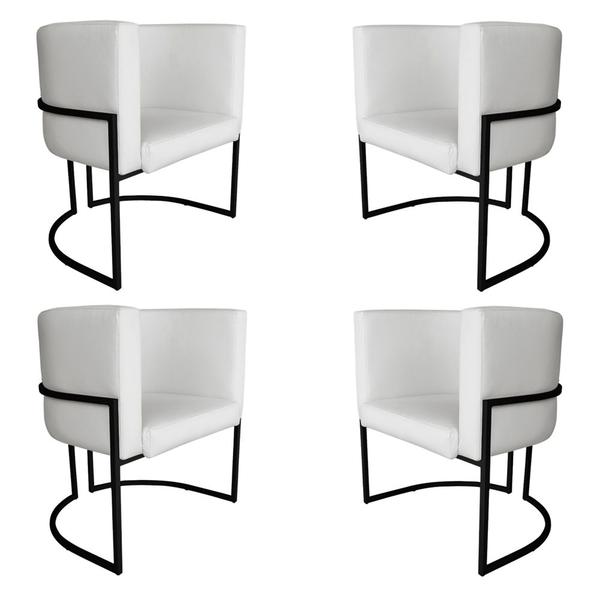 Imagem de Kit 4 Poltronas Decorativa Luana Base Preta PU Branco - Montanaris Decor