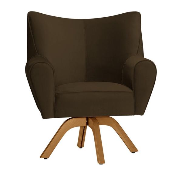 Imagem de Kit 4 Poltronas Decorativa Nice Prime Veludo Marrom Base Giratória em Madeira Maciça