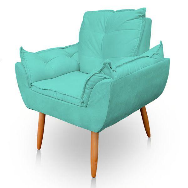 Imagem de Kit 4 Poltronas Decorativa Opala Sala de Estar Tecido Suede Azul Turquesa Kimi Decor