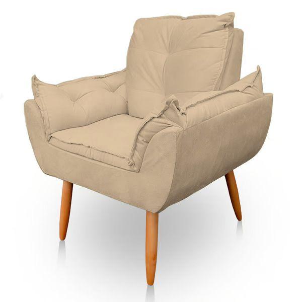 Imagem de Kit 4 Poltronas Decorativa Opala Sala de Estar Tecido Suede Bege Kimi Decor