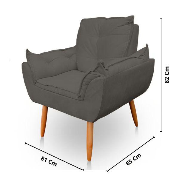 Imagem de Kit 4 Poltronas Decorativa Opala Sala de Estar Tecido Suede Grafite Kimi Decor