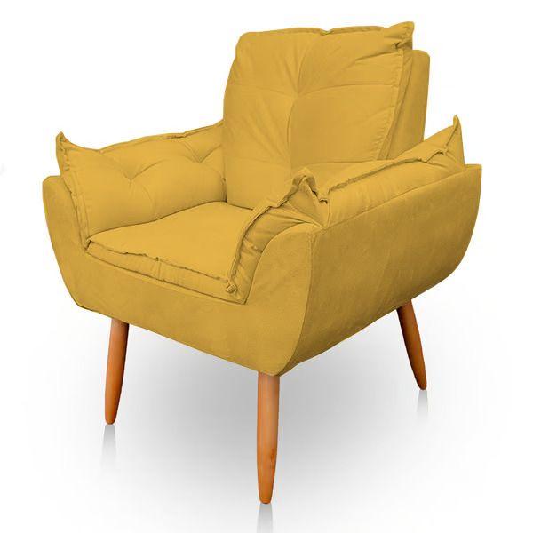 Imagem de Kit 4 Poltronas Decorativa Opala Sala de Estar Veludo Amarelo Kimi Decor