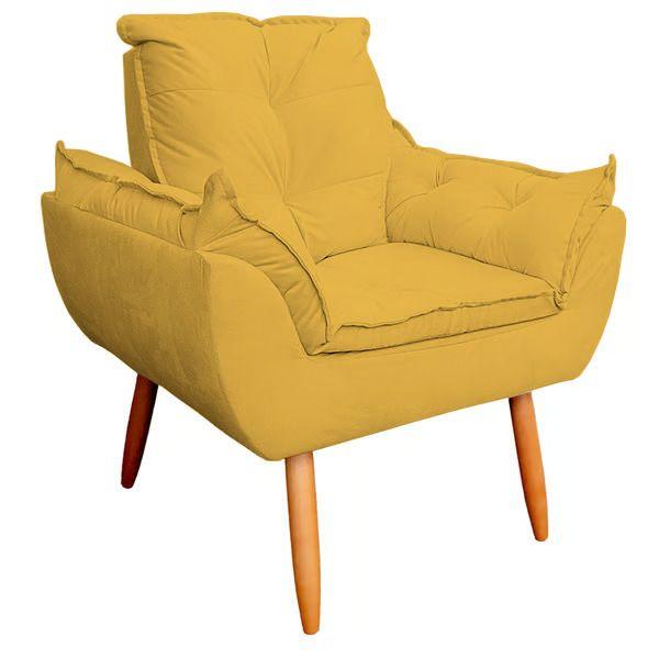 Imagem de Kit 4 Poltronas Decorativa Opala Sala de Estar Veludo Amarelo Kimi Decor