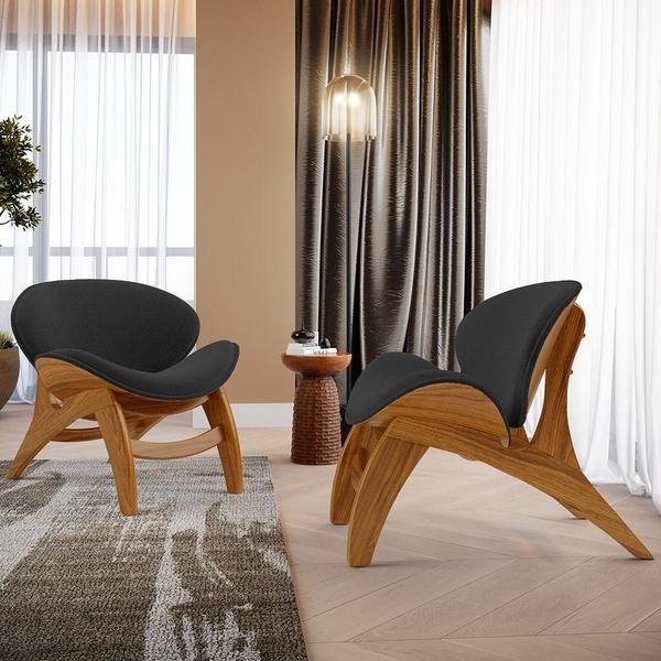 Imagem de Kit 4 Poltronas Decorativa Orgânica Sala Living Kadosh L02 Bouclê Preto - Lyam Decor