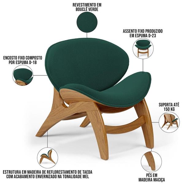 Imagem de Kit 4 Poltronas Decorativa Orgânica Sala Living Kadosh L02 Bouclê Verde - Lyam Decor