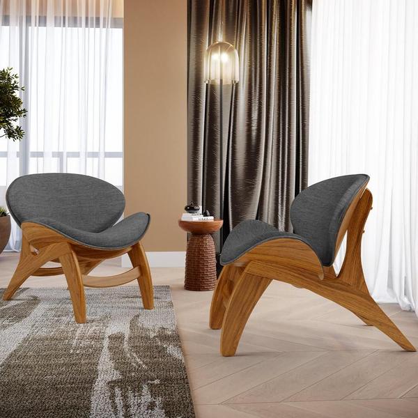 Imagem de Kit 4 Poltronas Decorativa Orgânica Sala Living Kadosh L02 Linho Cinza Escuro - Lyam Decor