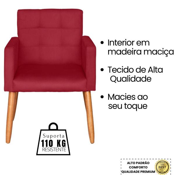 Imagem de Kit 4 Poltronas Decorativa para Recepção Sala de Estar Sala de Espera estofada pés palito madeira