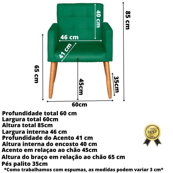 Imagem de Kit 4 Poltronas Decorativa para Sala de Espera  Sala de Estar Recepção estofada pés palito madeira