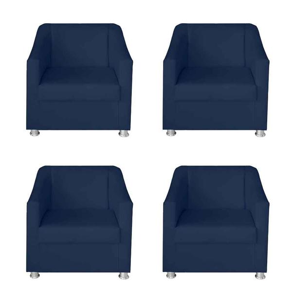 Imagem de Kit 4 Poltronas Decorativa para Sala de Estar 68cm Tilla Suede Azul Marinho - Mafer