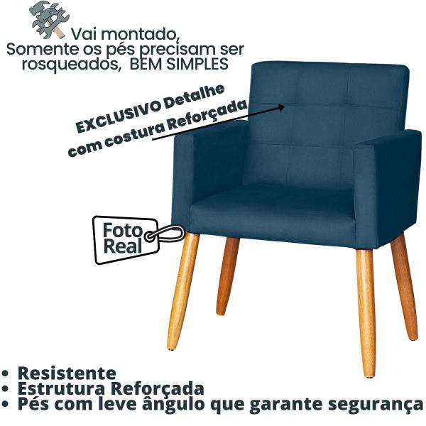 Imagem de Kit 4 Poltronas Decorativa para Sala de Estar Recepção Sala de Espera estofada pés palito madeira