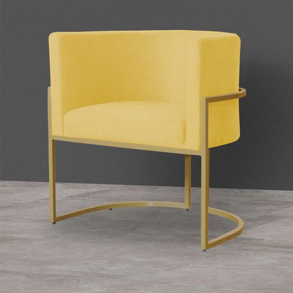 Imagem de Kit 4 Poltronas Decorativa Sala de Estar Luana Base Gold Suede Amarelo - Montanaris Decor