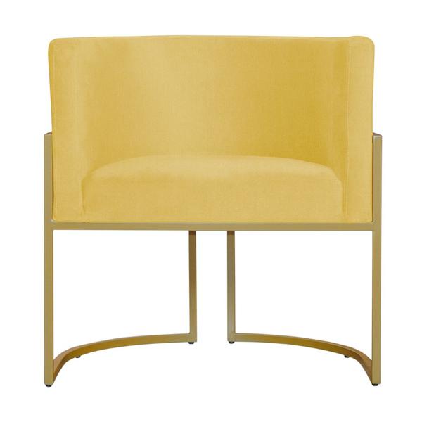 Imagem de Kit 4 Poltronas Decorativa Sala de Estar Luana Base Gold Suede Amarelo - Montanaris Decor