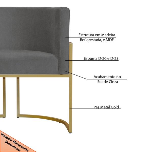 Imagem de Kit 4 Poltronas Decorativa Sala de Estar Luana Base Gold Suede Cinza - Montanaris Decor