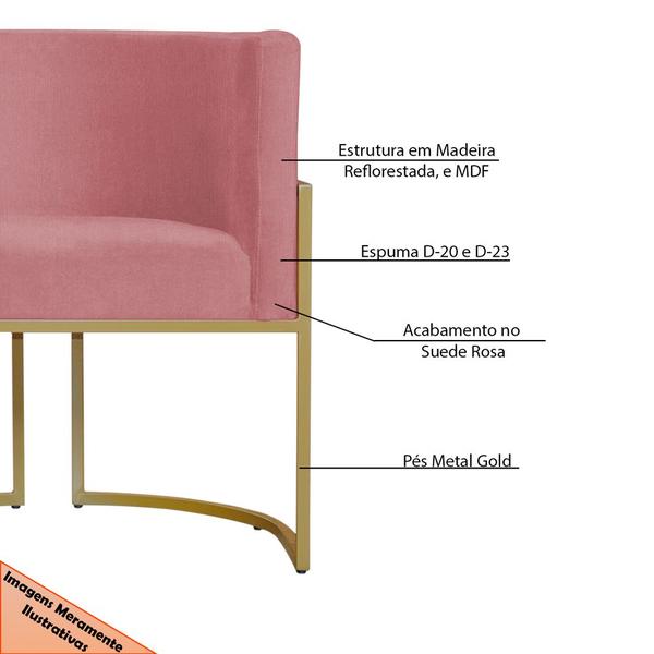 Imagem de Kit 4 Poltronas Decorativa Sala de Estar Luana Base Gold Suede Rosa - Montanaris Decor