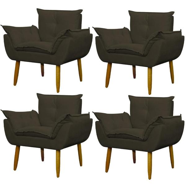 Imagem de Kit 4 Poltronas Decorativa Sala e Quarto Opala Suede Herrero