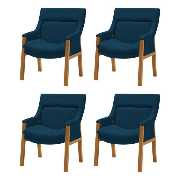 Imagem de Kit 4 Poltronas Decorativa Zara Prime Veludo Azul Marinho Base em Madeira Maciça