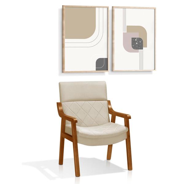 Imagem de Kit 4 Poltronas Decorativa Zara Prime Veludo Bege Base em Madeira Maciça