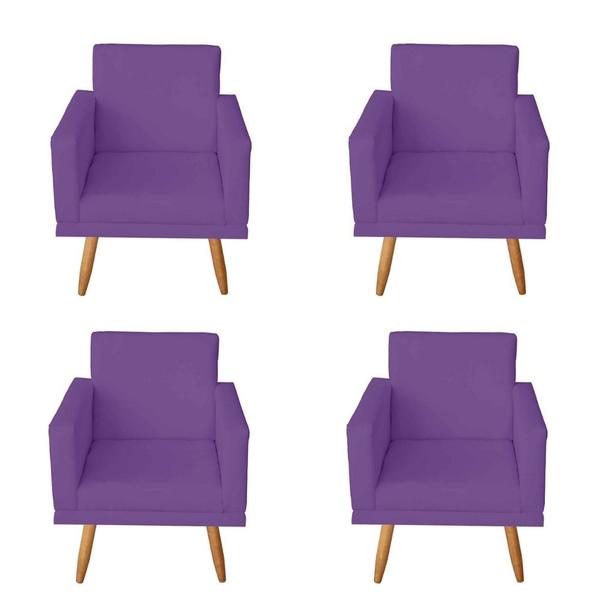 Imagem de Kit 4 Poltronas Decorativas com Estrutura Madeira Maciça Pés Palito Nina Roxo Mafer