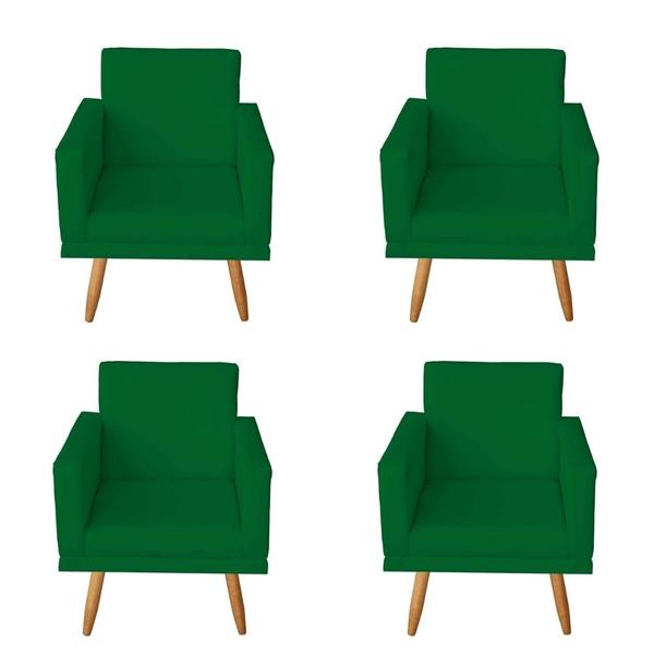 Imagem de Kit 4 Poltronas Decorativas com Estrutura Madeira Maciça Pés Palito Nina Verde  Mafer