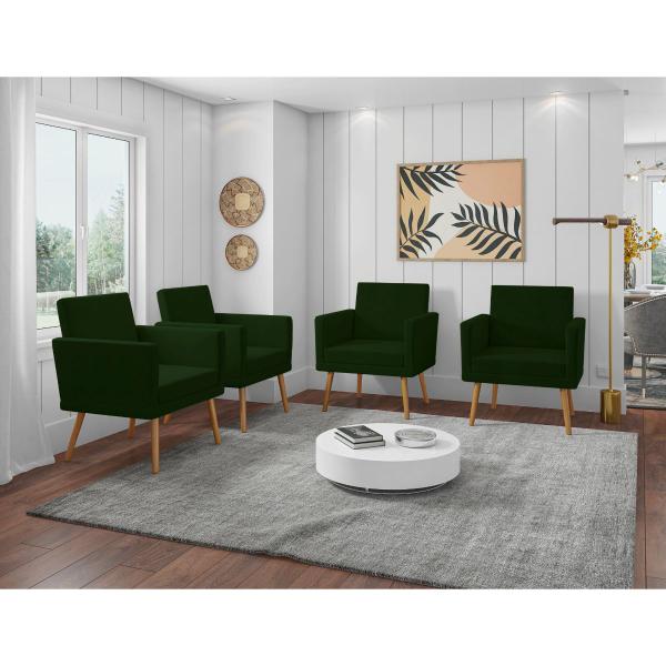 Imagem de Kit 4 Poltronas Decorativas Larah Suede Verde